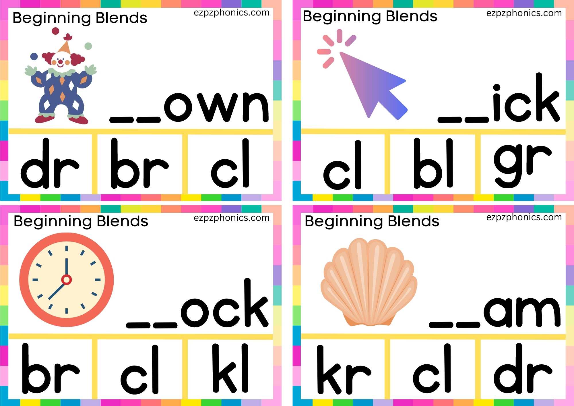 CL Beginning Blends Clip Cards Finish The Words And Clip The Correct Letters Set 2